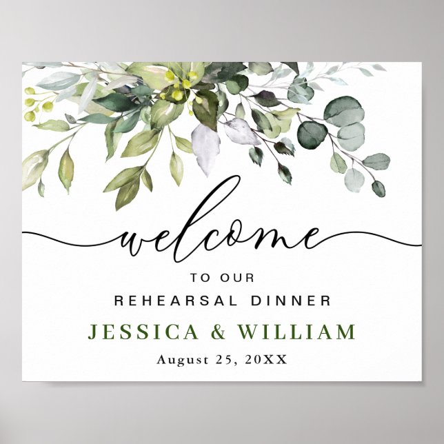 Elegant Eucalyptus REHEARSAL DINNER Welcome Sign (Front)