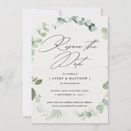 Elegant Eucalyptus Resave The Date Wedding Announcement