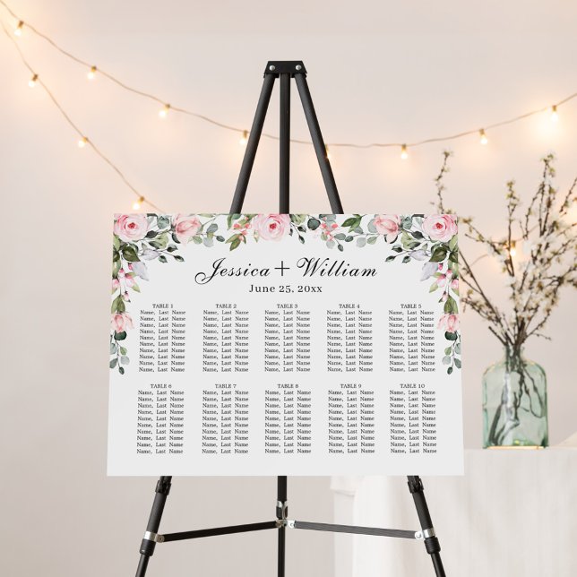 Elegant Eucalyptus & Roses 8 Tables SEATING CHART Foam Board (Creator Uploaded)