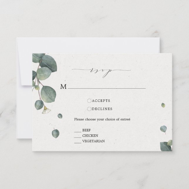 Elegant Eucalyptus RSVP Card With Meal Options (Front)