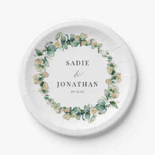 Elegant Eucalyptus Rustic Gold Botanical Wedding Paper Plates