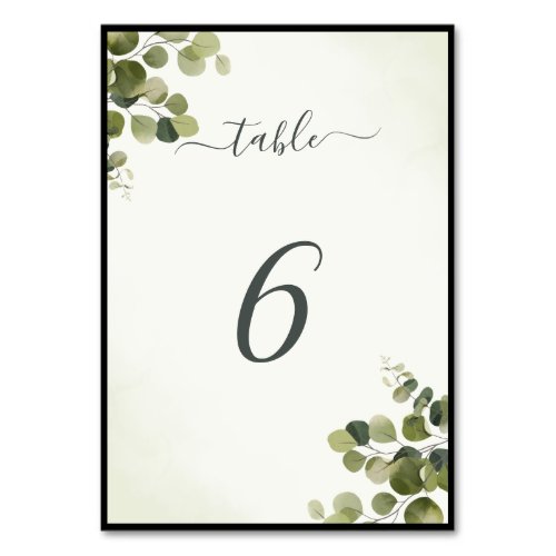 Elegant Eucalyptus Rustic Leaves Budget Wedding Table Number