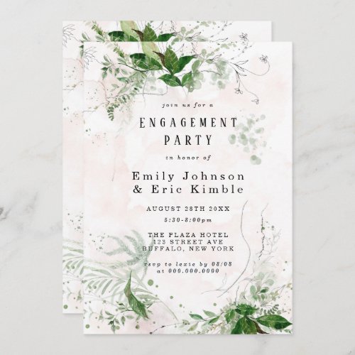 Elegant Eucalyptus Rustic Pink Engagement Party Invitation