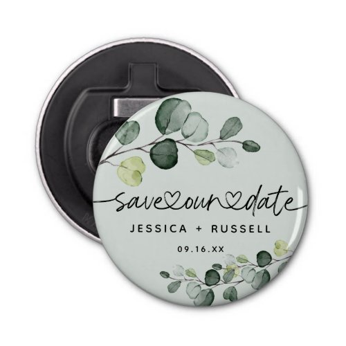 Elegant Eucalyptus Save Our Date Wedding Bottle Opener