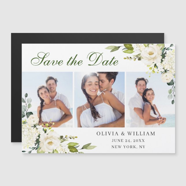 Elegant Eucalyptus Save the Date Magnetic Card (Front/Back)