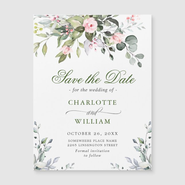 Elegant Eucalyptus Save the Date Magnetic Card (Front)