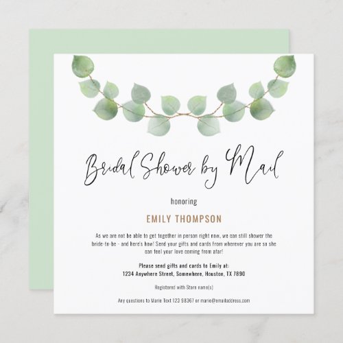 Elegant Eucalyptus Script Bridal Shower by Mail Invitation
