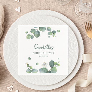 Elegant Eucalyptus Script Bridal Shower Paper Napkins
