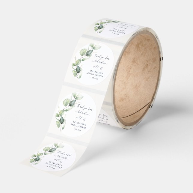 Elegant Eucalyptus Script Bridal Shower Thank You Classic Round Sticker (Roll)