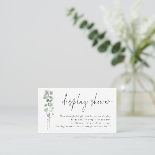 Elegant Eucalyptus Script Display Baby Shower Enclosure Card