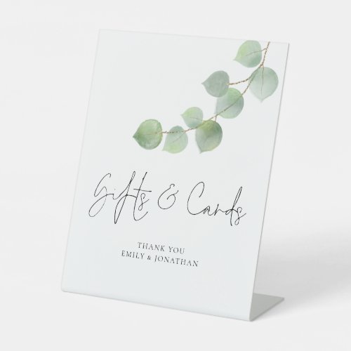 Elegant Eucalyptus Script Gifts Cards Wedding Pedestal Sign