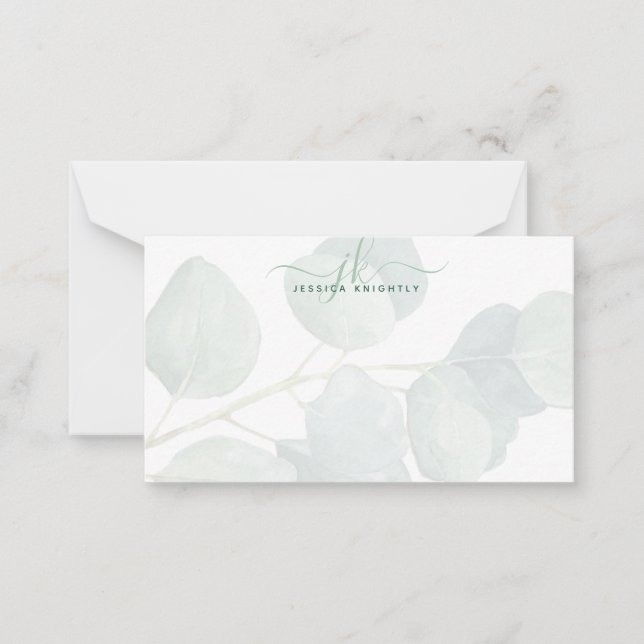 Elegant Eucalyptus Script Monogram Initials Note Card (Front)