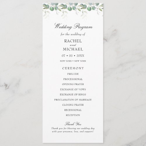 Elegant Eucalyptus Script Wedding Program