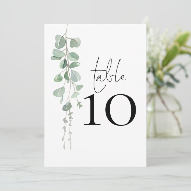Elegant Eucalyptus Script Wedding Table Number (Standing Front)