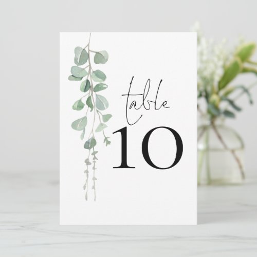 Elegant Eucalyptus Script Wedding Table Number