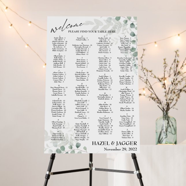 Elegant Eucalyptus Seating Chart 170 Names Foam Board (In Situ (Stand))