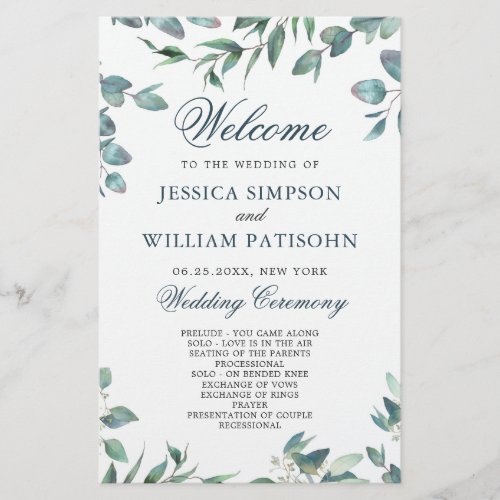 Elegant Eucalyptus Simple Wedding Ceremony Program