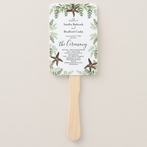 Elegant Eucalyptus Starfish Wedding Program Hand Fan