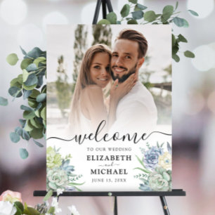 Elegant Eucalyptus Succulent Photo Wedding Welcome Foam Board