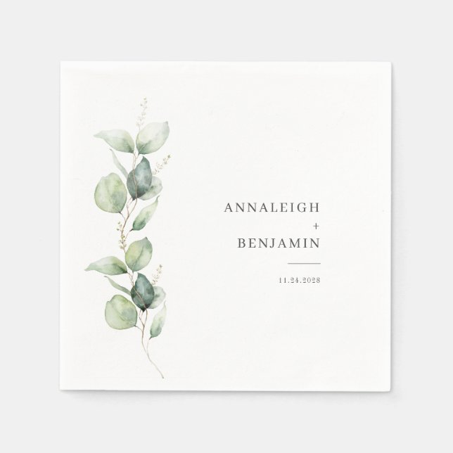 Elegant Eucalyptus Succulent Wedding Paper Napkins (Front)