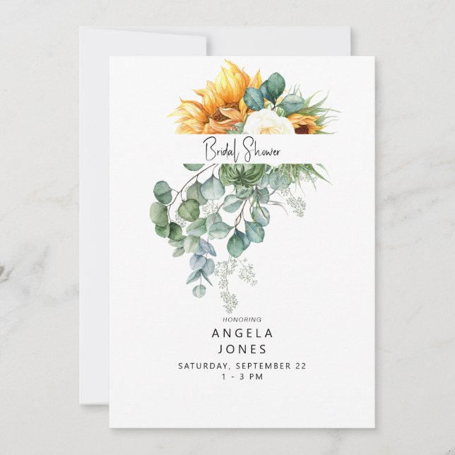 Elegant Eucalyptus Sunflower Bridal Shower  Invitation (Front)
