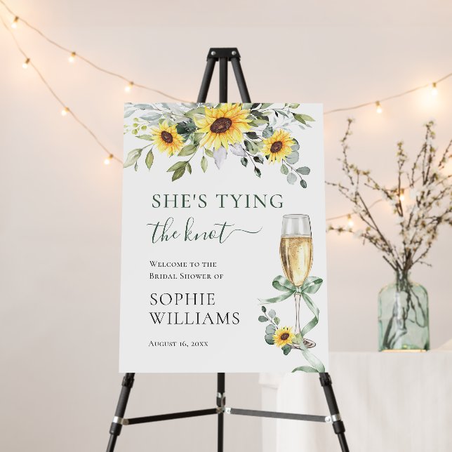 Elegant Eucalyptus Sunflower Bridal Shower Welcome Foam Board (In Situ (Stand))