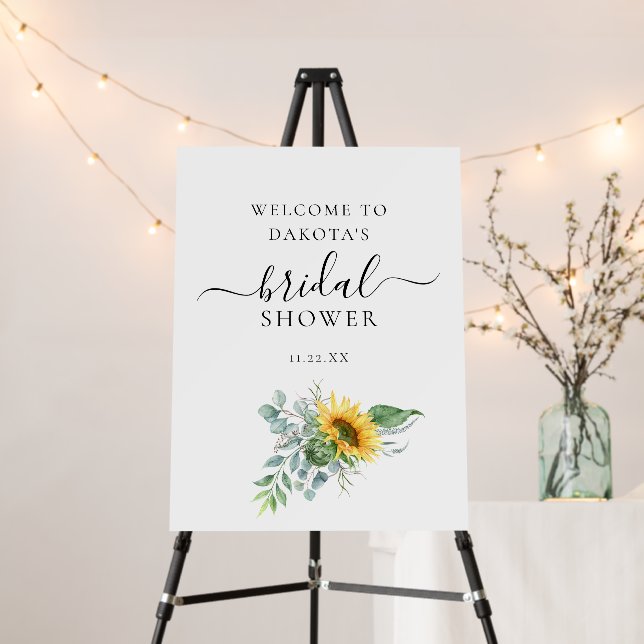 Elegant Eucalyptus Sunflower Floral Bridal Shower Foam Board (In Situ (Stand))