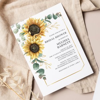 Elegant Eucalyptus Sunflower Floral Bridal Shower Invitation by Milestone_Hub at Zazzle
