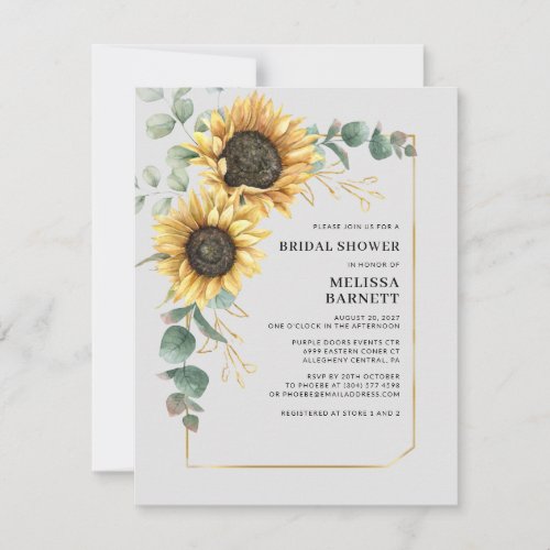 Elegant Eucalyptus Sunflower Floral Bridal Shower Invitation