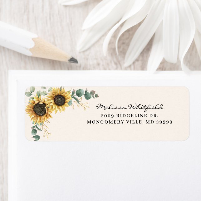 Elegant Eucalyptus Sunflower Floral Return Address Label (Insitu)