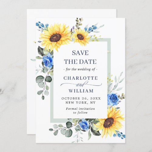 Elegant Eucalyptus Sunflower Floral Wedding Save The Date