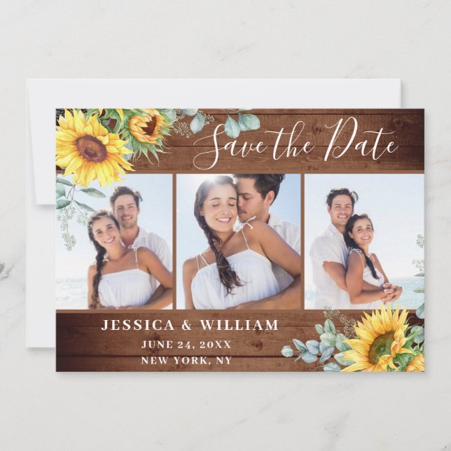 Elegant Eucalyptus Sunflower Floral Wedding Save The Date (Front)