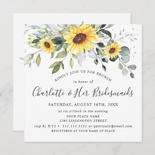 Elegant Eucalyptus Sunflower Foliage Bridal Brunch Invitation