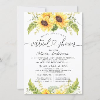 Elegant Eucalyptus Sunflower Virtual Bridal Shower Invitation | Zazzle