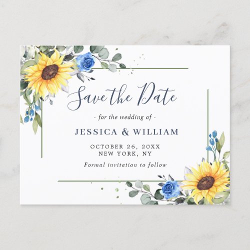 Elegant Eucalyptus Sunflower Wedding Save the Date Announcement Postcard