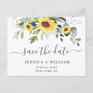 Elegant Eucalyptus Sunflower Wedding Save the Date Announcement Postcard