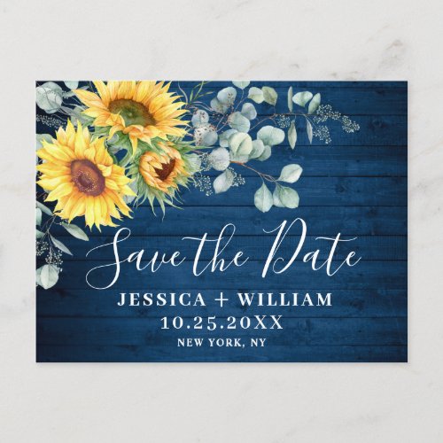 Elegant Eucalyptus Sunflower Wedding Save the Date Announcement Postcard