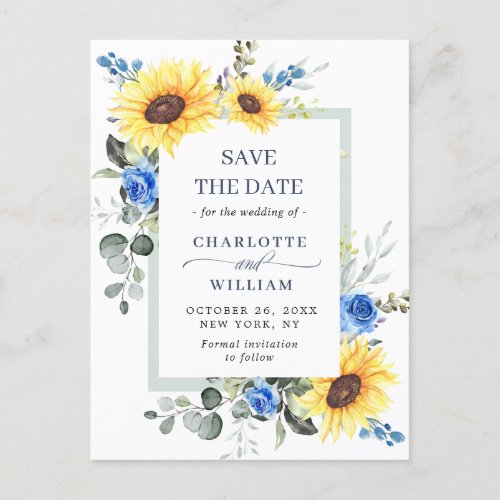 Elegant Eucalyptus Sunflower Wedding Save the Date Announcement Postcard