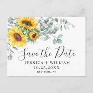 Elegant Eucalyptus Sunflower Wedding Save the Date Postcard
