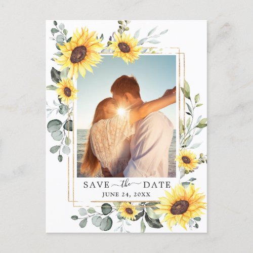 Elegant Eucalyptus Sunflower Wedding Save the Date Postcard