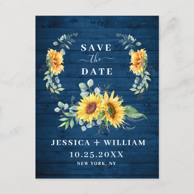 Elegant Eucalyptus Sunflower Wedding Save the Date Postcard (Front)