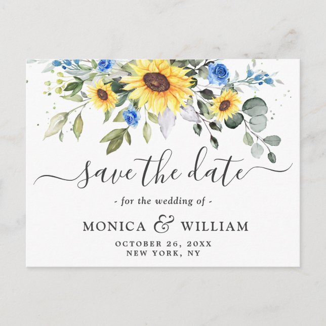 Elegant Eucalyptus Sunflower Wedding Save the Date Postcard (Front)