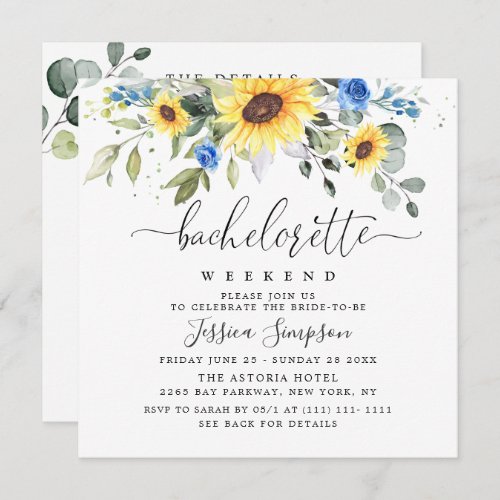 Elegant Eucalyptus Sunflowers Bachelorette Weekend Invitation