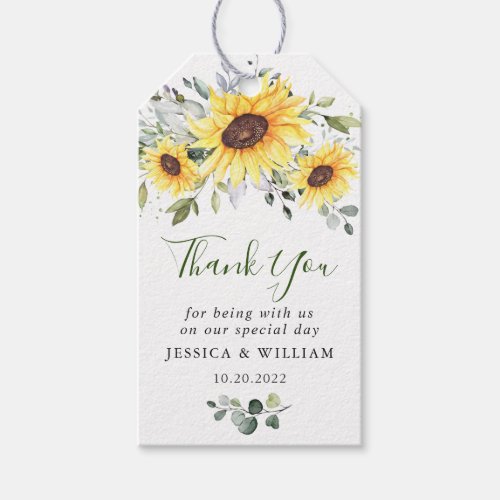 Elegant Eucalyptus Sunflowers Favor Thank You Gift Tags