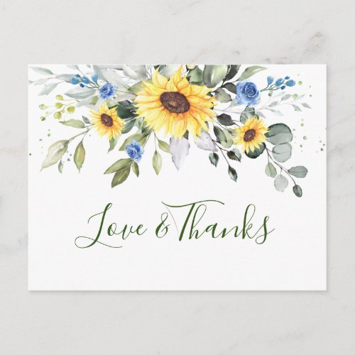 Elegant Eucalyptus Sunflowers Floral Thank You Postcard