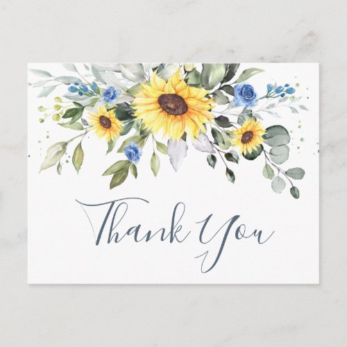 Elegant Eucalyptus Sunflowers Floral Thank You Postcard