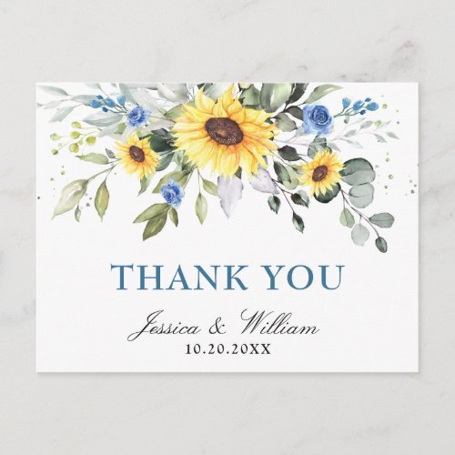 Elegant Eucalyptus Sunflowers Floral Thank You Postcard