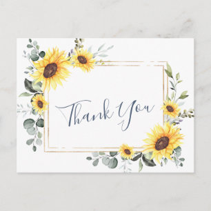 Elegant Eucalyptus Sunflowers Floral Thank You Postcard