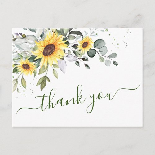 Elegant Eucalyptus Sunflowers Floral Thank You Postcard