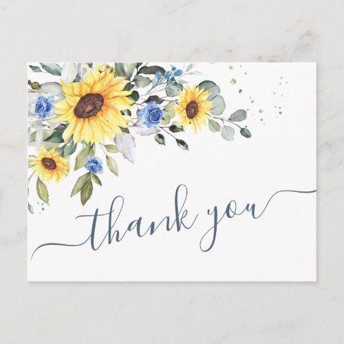 Elegant Eucalyptus Sunflowers Floral Thank You Postcard